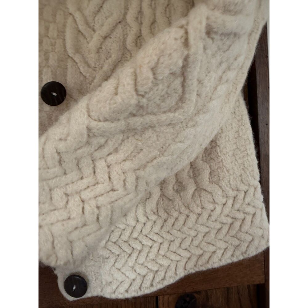 Aran Woollen Mills Merino Wool Cable Knit Cardigan Ireland Cream Womens XS